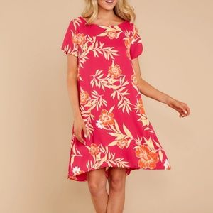 Pink Floral Pattern Shift Dress
